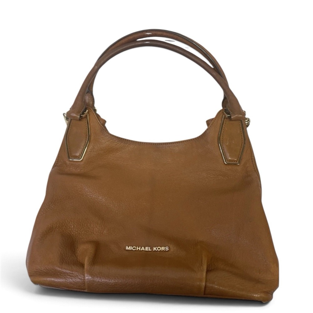 Michael Kors • Vanessa Medium Leather Shoulder Purse Brown Soft Expands Side Zip